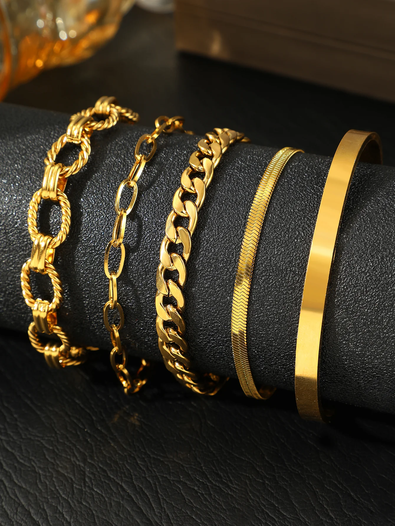 5pc Chunky Chain Bracelet Stack - Image 3