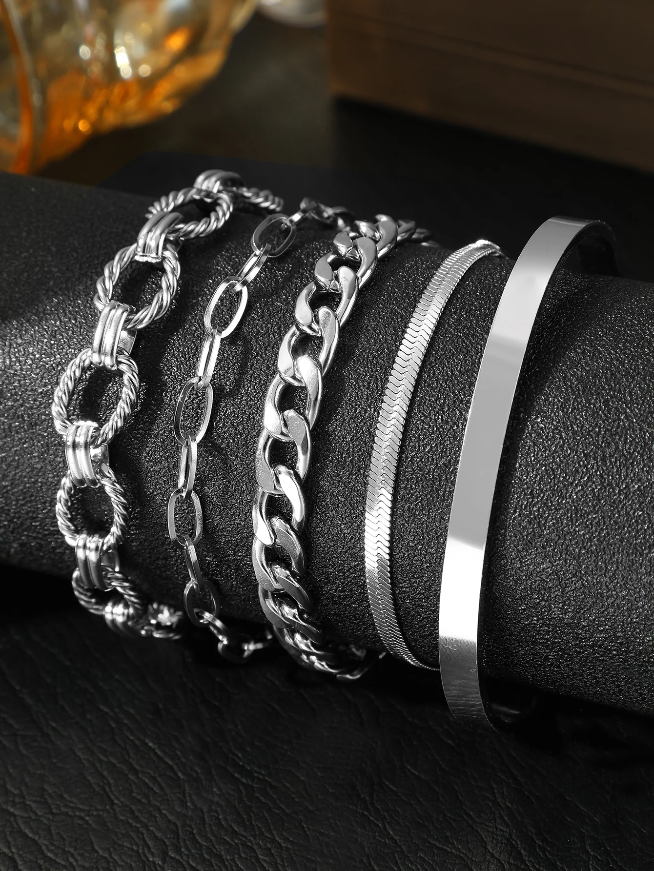 5pc Chunky Chain Bracelet Stack - Image 4