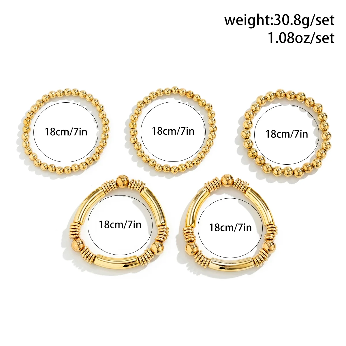 5pc Chunky Gold Beaded Bracelet Set - Image 4