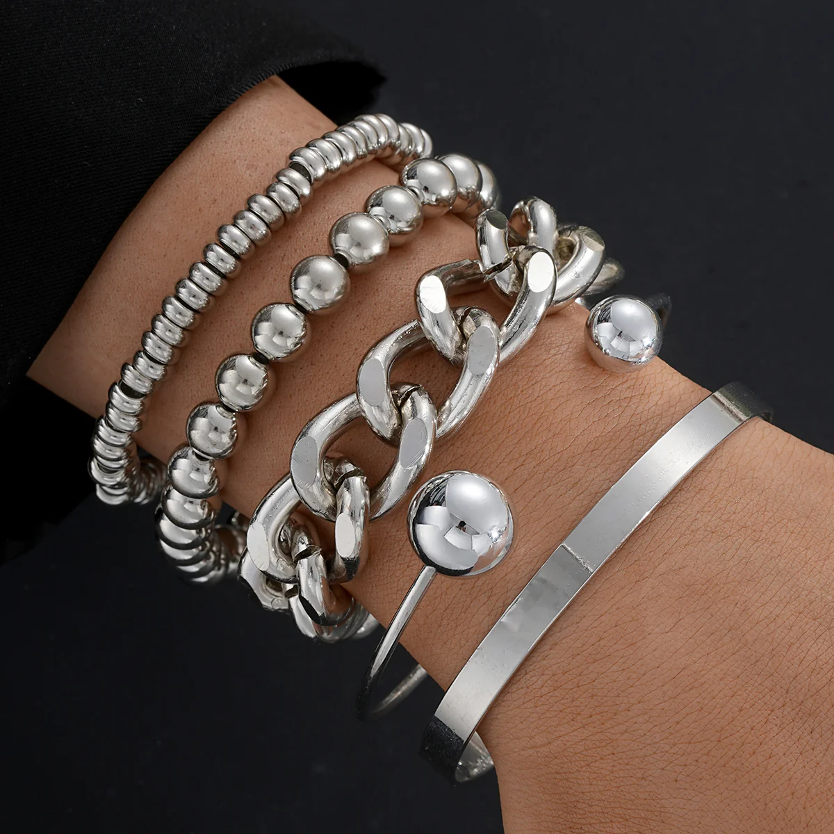 5pc Chunky & Pearl Bracelet Set - Image 2