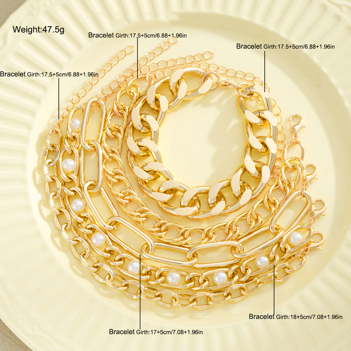 5pc Chunky & Pearl Bracelet Set - Image 3