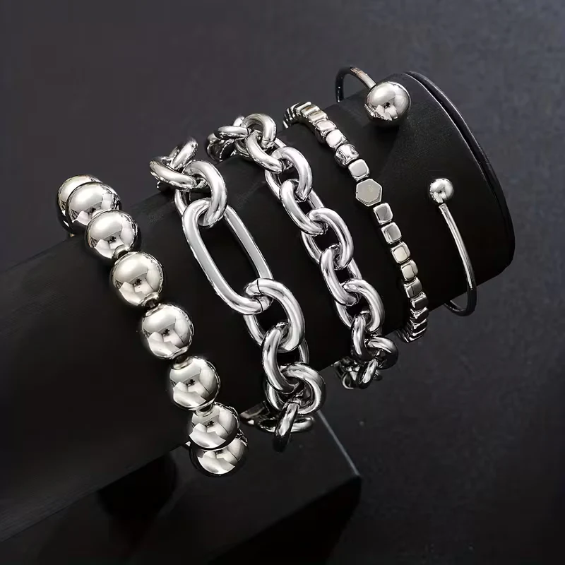 5pc Chunky Stack Bracelet Set - Image 5