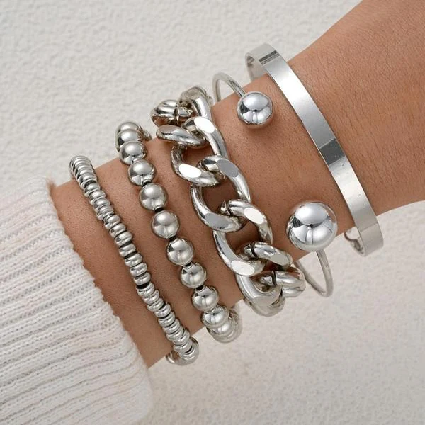 5pc Chunky Stackable Bracelet Set - Image 6