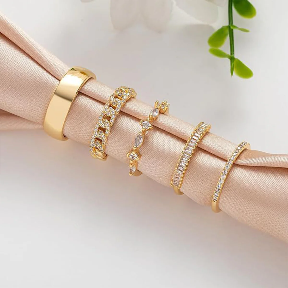 5pc Dainty Stackable Cubic Ring Set - Image 2