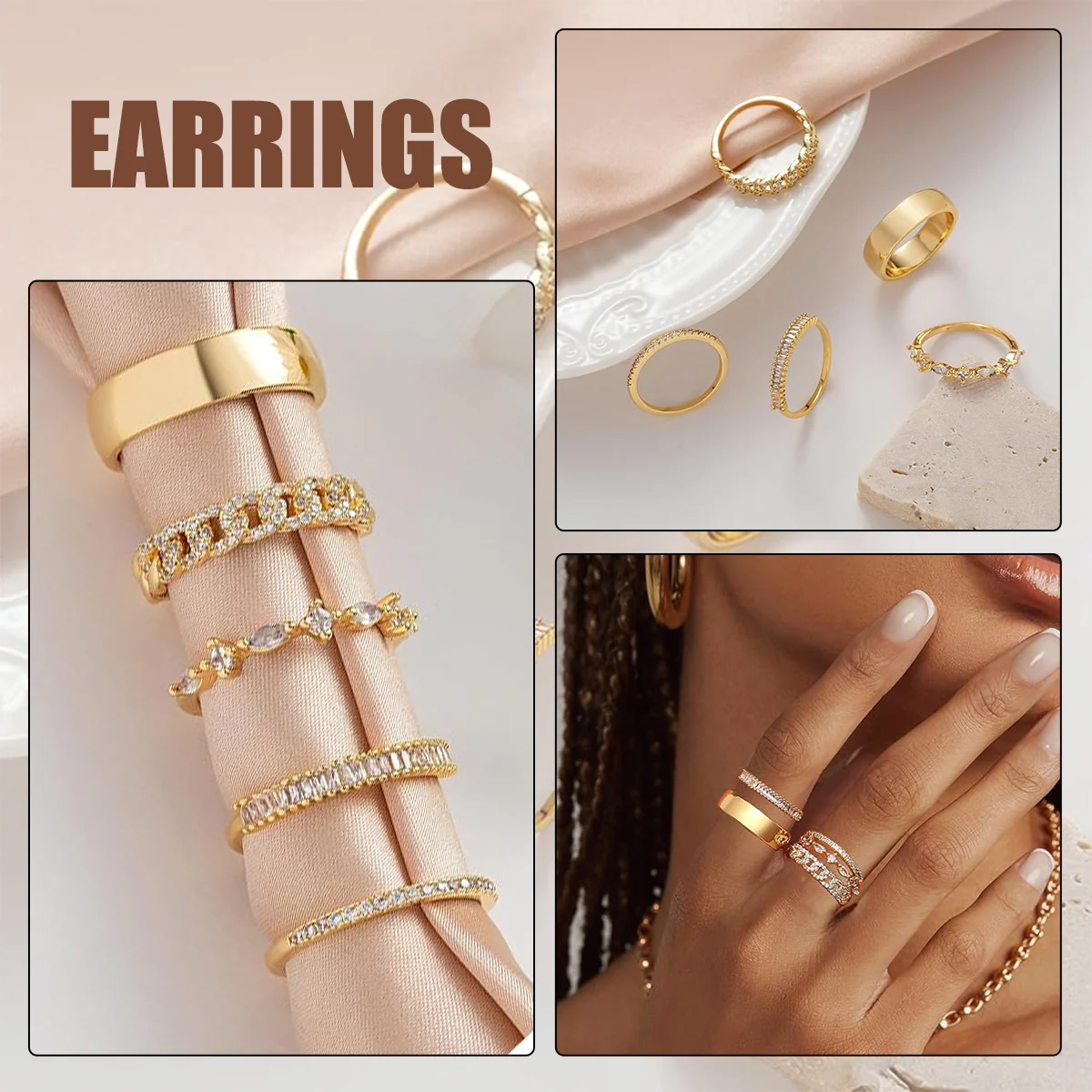5pc Dainty Stackable Cubic Ring Set - Image 3