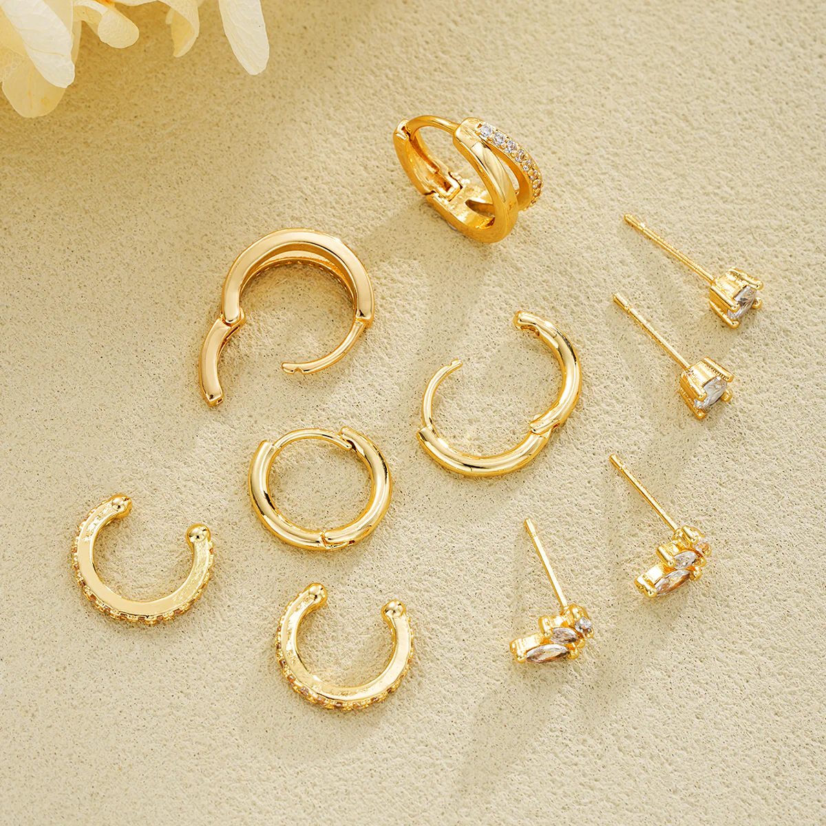 5pc Gold Mini Hoop & Cuff Earring Set - Image 2