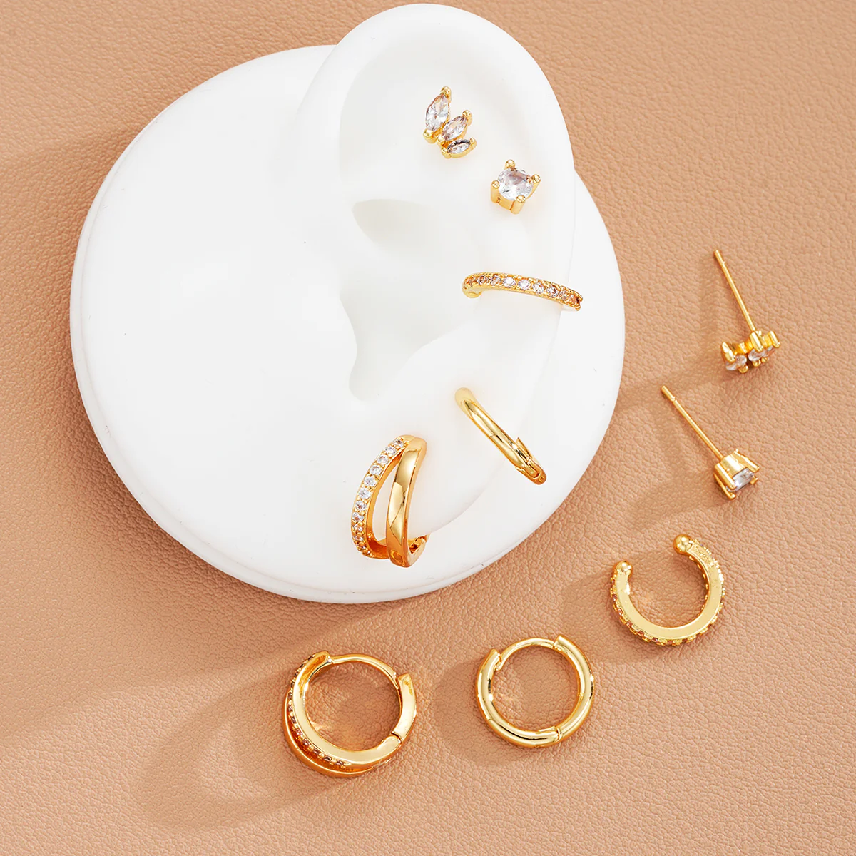 5pc Gold Mini Hoop & Cuff Earring Set - Image 3