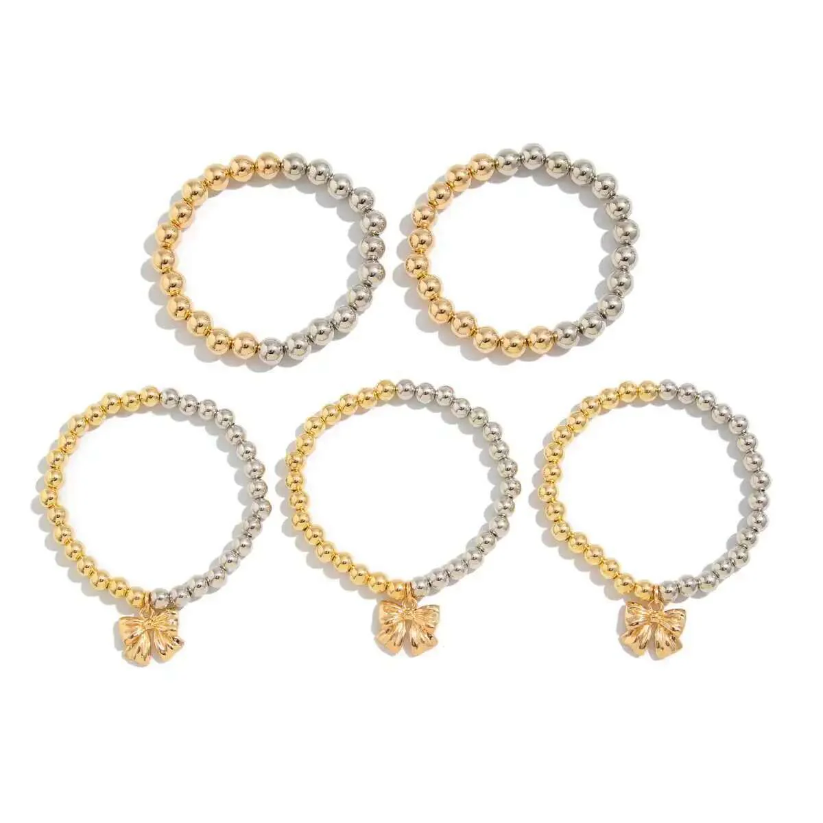 5pc Gold & Silver Beaded Bracelet Set - Image 2