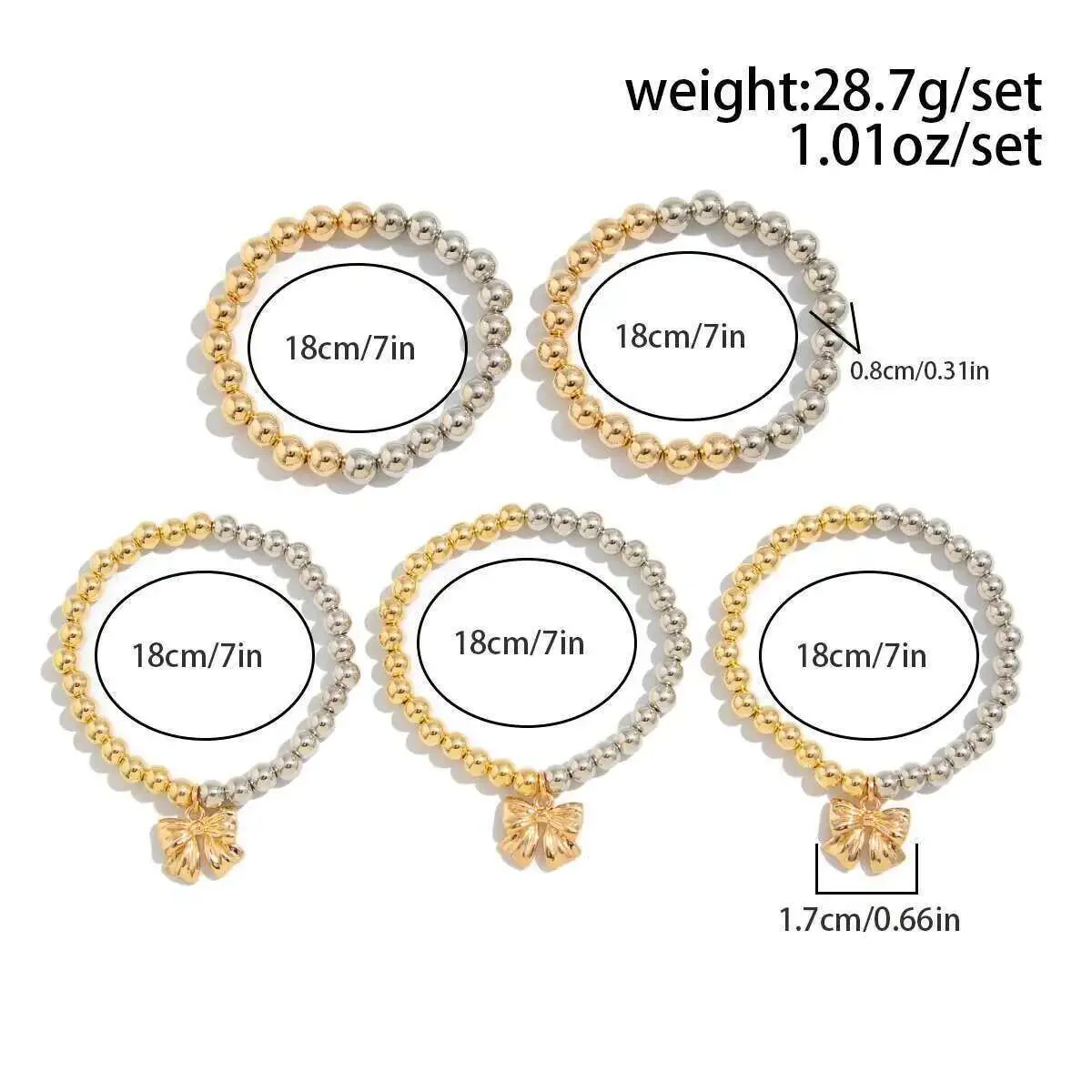 5pc Gold & Silver Beaded Bracelet Set - Image 3