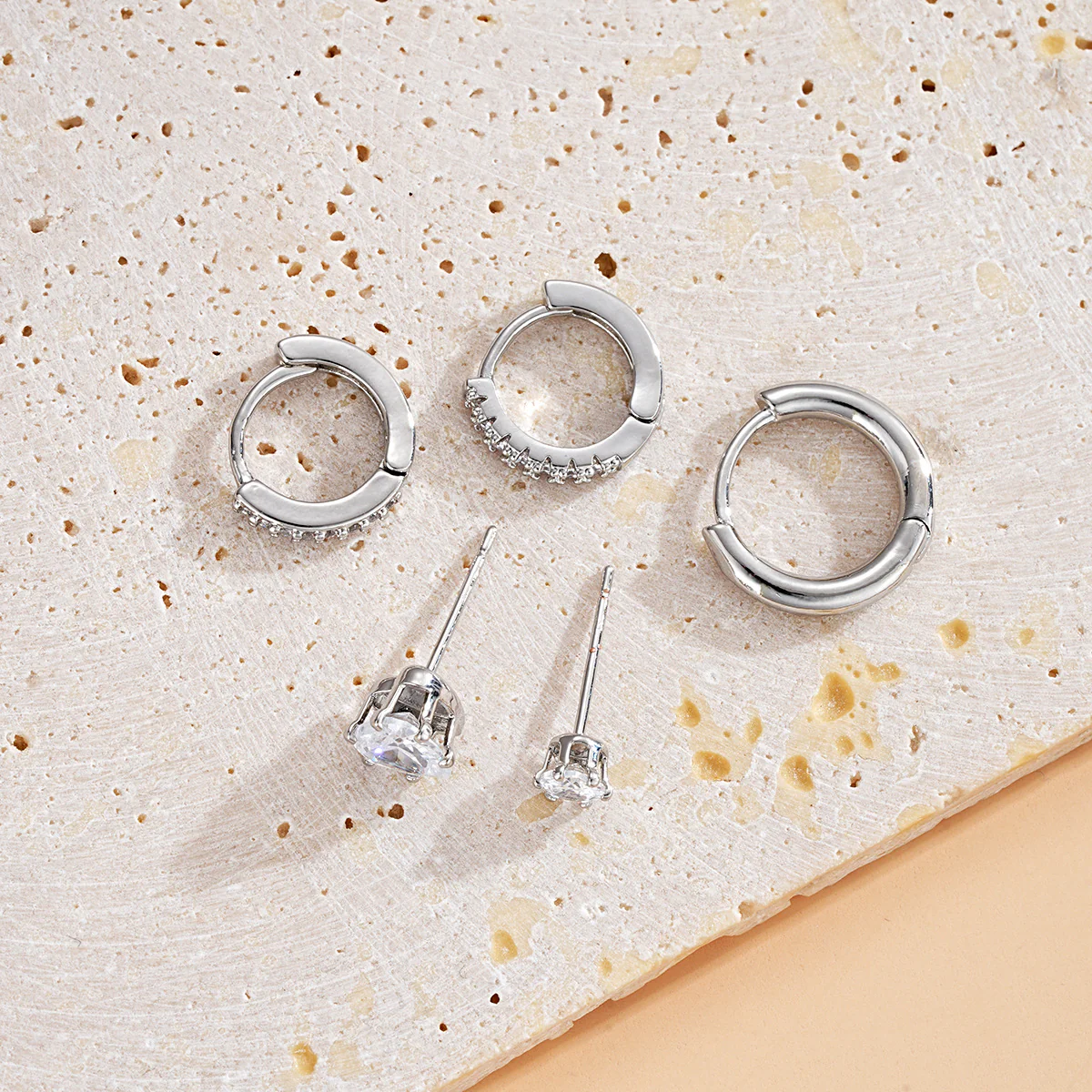 5pc Heart Zircon Hoop Earring Set - Image 2