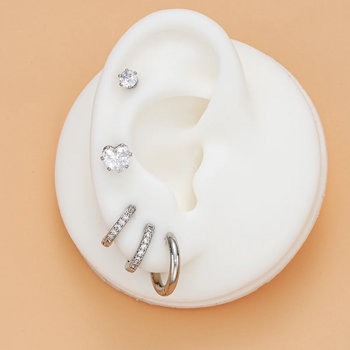 5pc Heart Zircon Hoop Earring Set - Image 3