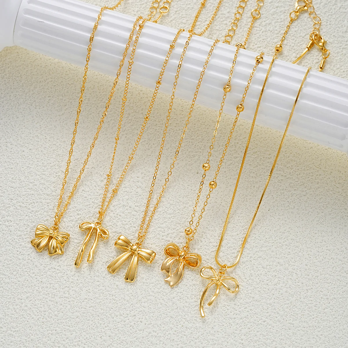 5pc Layered Bow Charm Necklace Set - Image 2