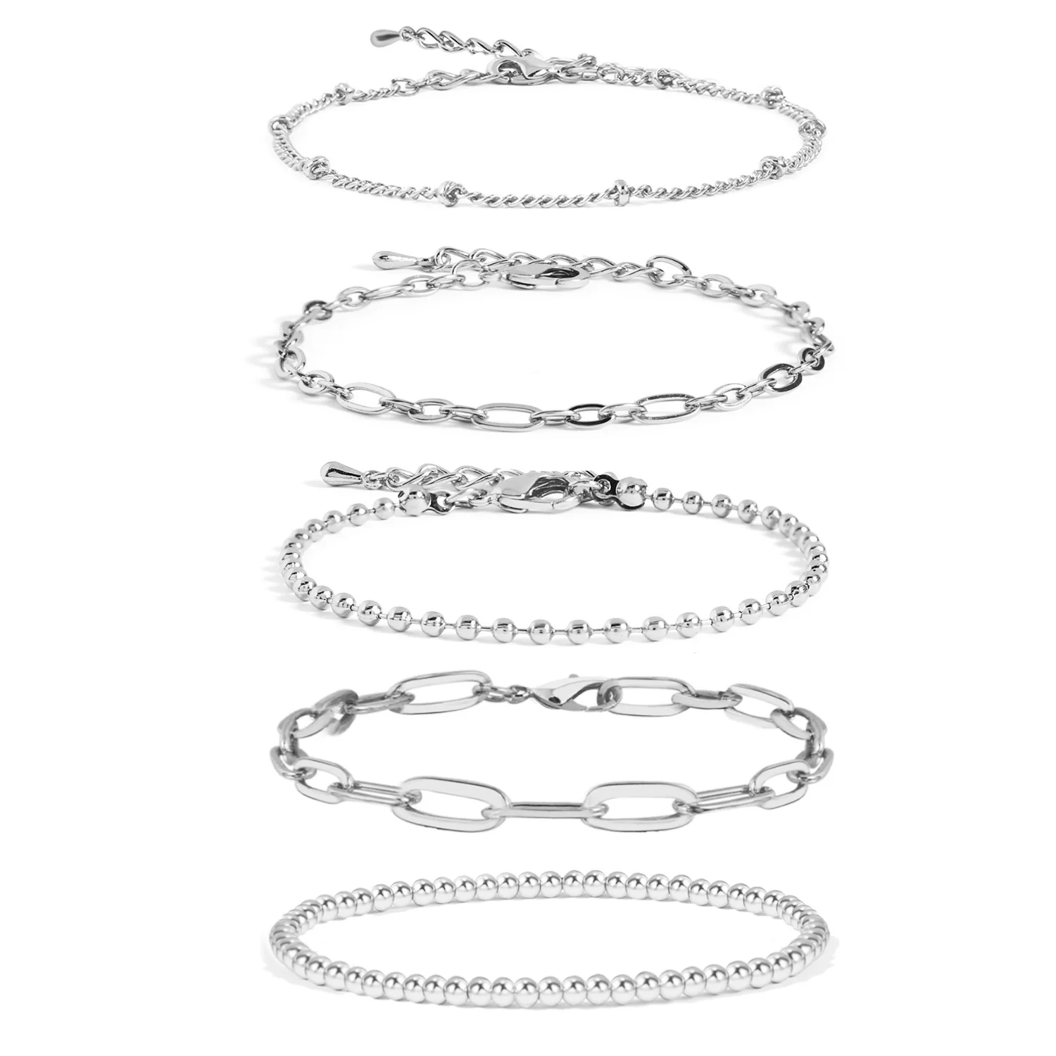 5pc Mixed Chain & Bead Bracelet Set - Image 2