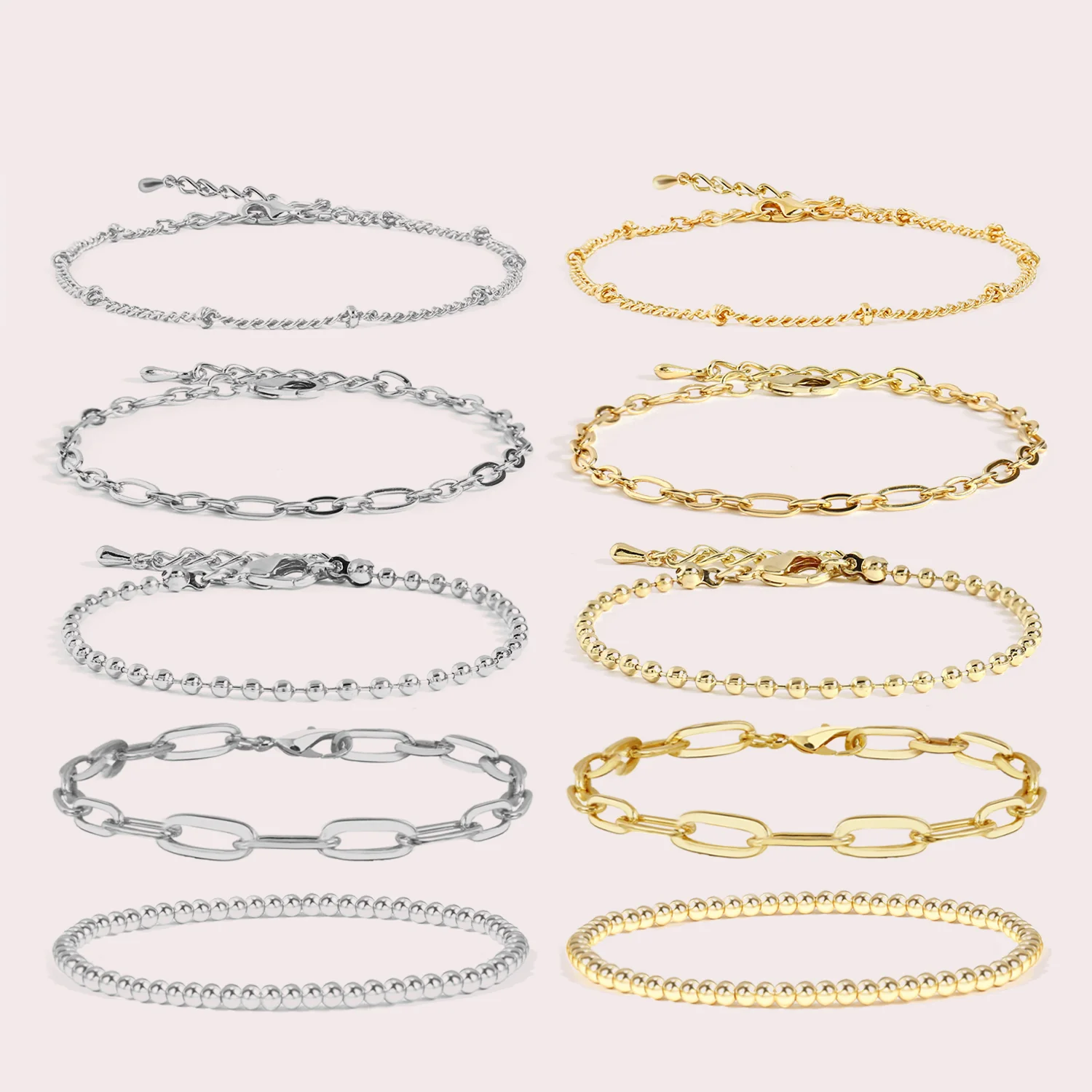 5pc Mixed Chain & Bead Bracelet Set - Image 3
