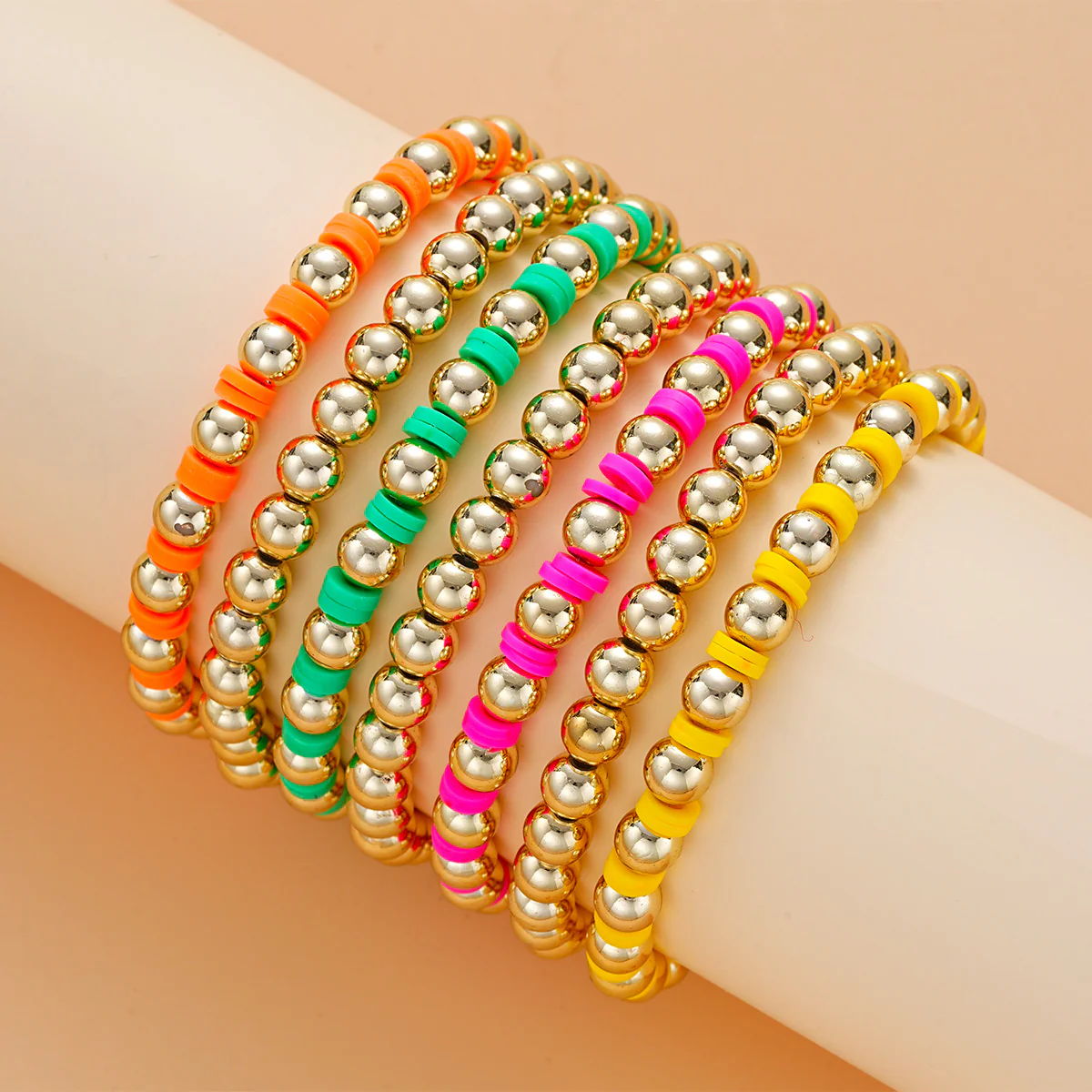 5pc Neon Beaded Stretch Bracelet Set - Image 2