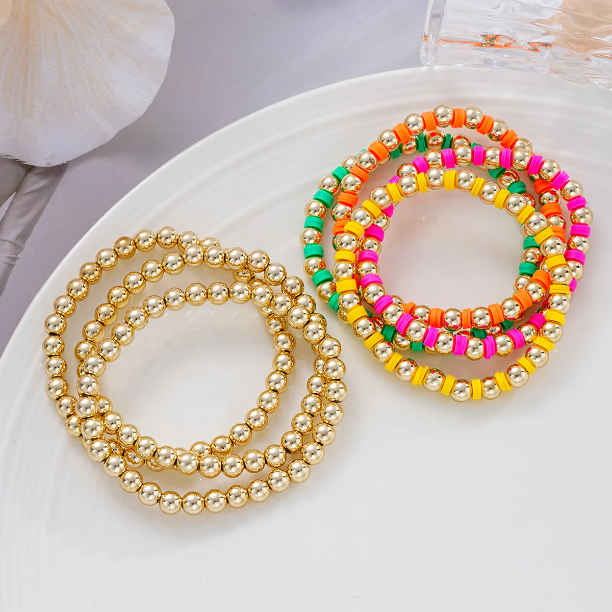 5pc Neon Beaded Stretch Bracelet Set - Image 3