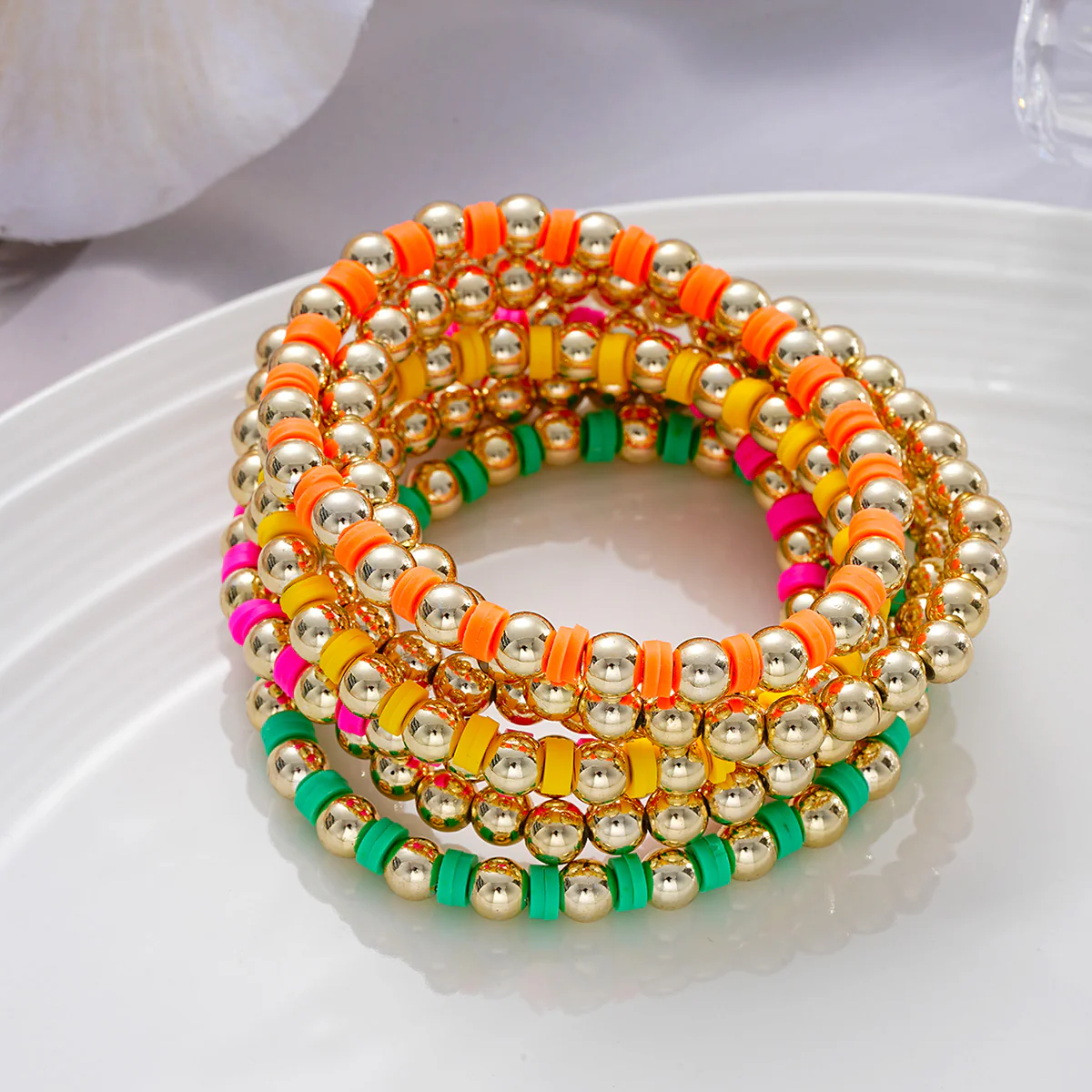 5pc Neon Beaded Stretch Bracelet Set - Image 4