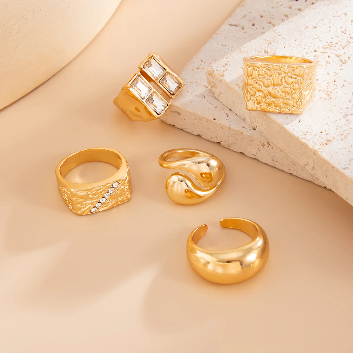 5pc Punk Chunky Geometric Ring Set - Image 3