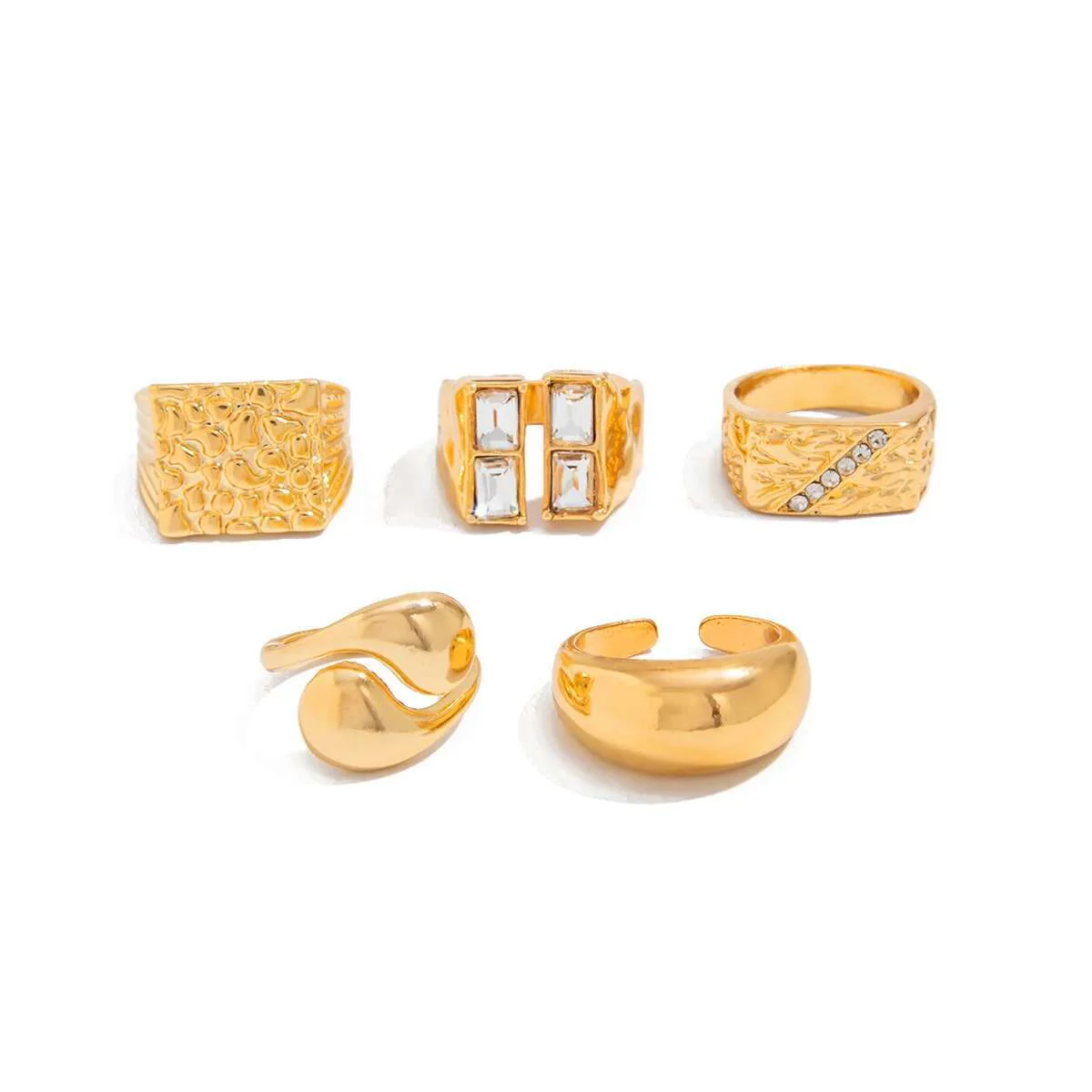 5pc Punk Chunky Geometric Ring Set - Image 4