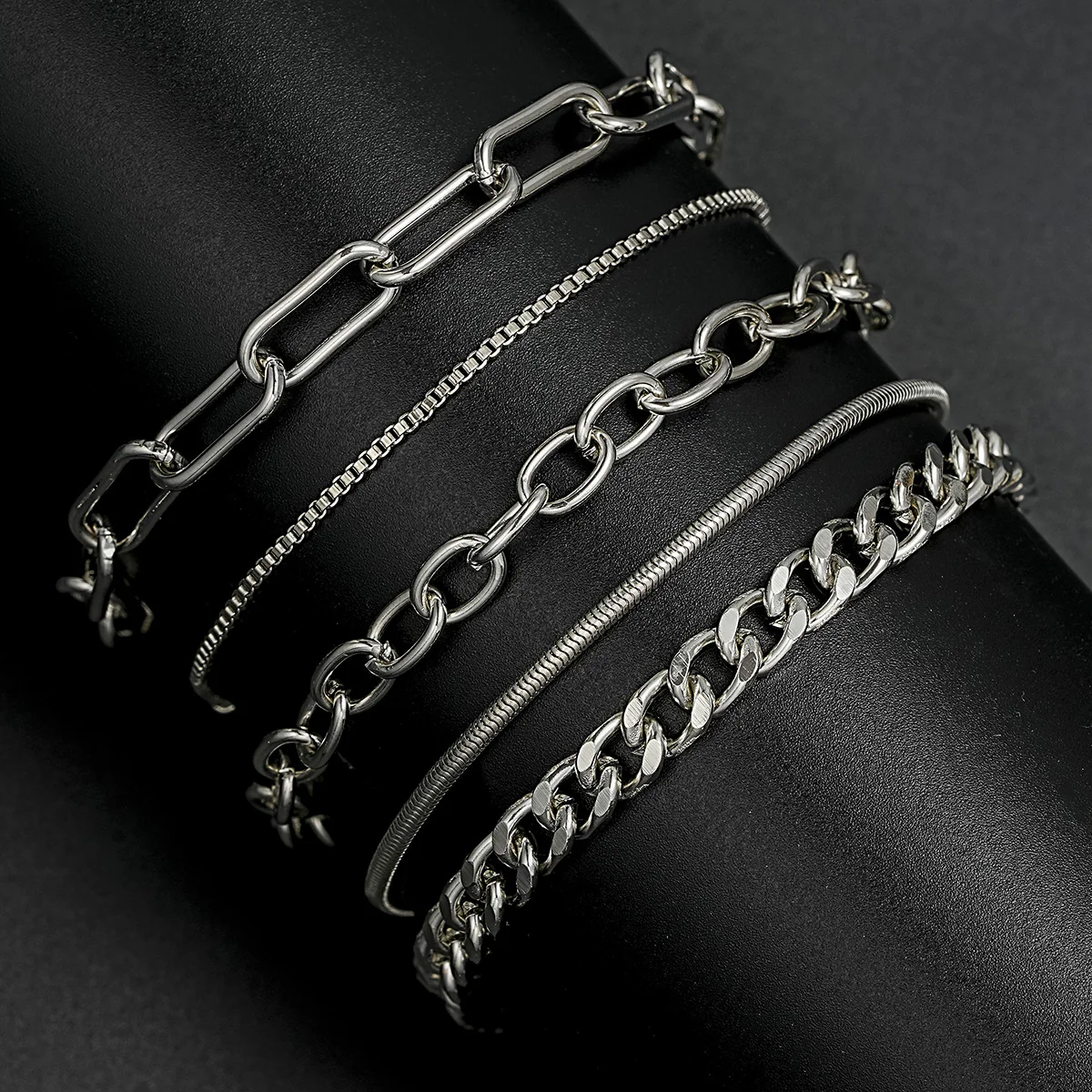 5pc Simple Cuban Chain Bracelet Set - Image 3