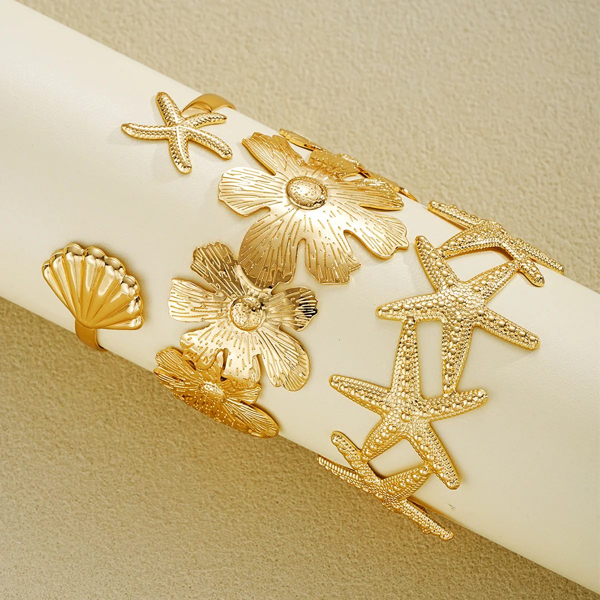 5pc Starfish & Floral Statement Cuff Set - Image 3
