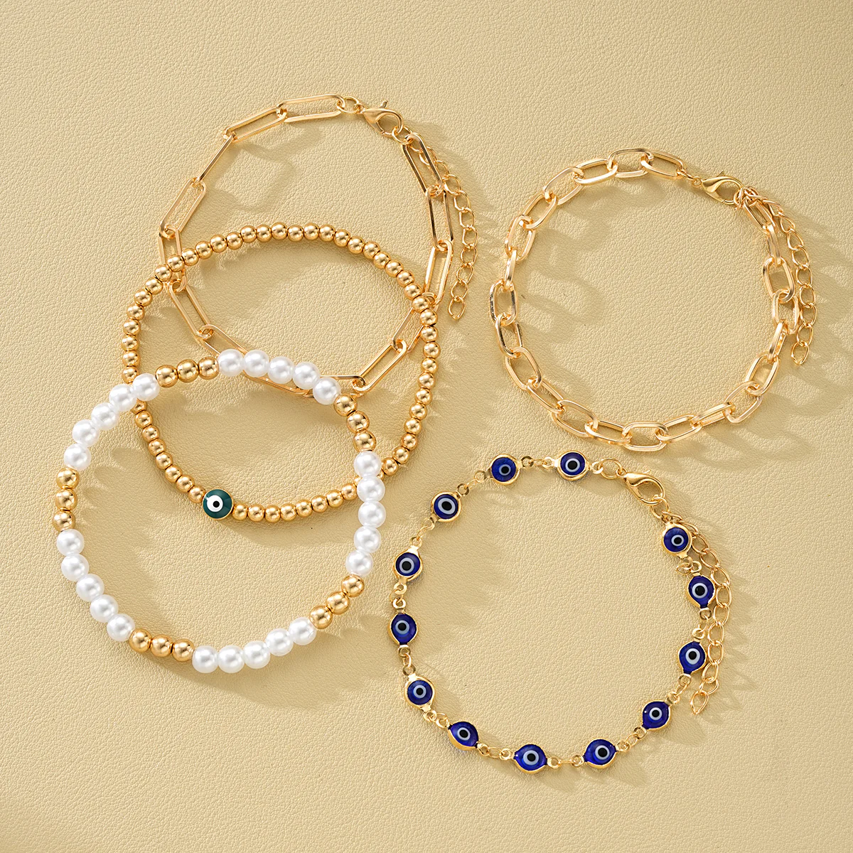 5pc Turkish Evil Eye Beaded Bracelet Set - Image 2