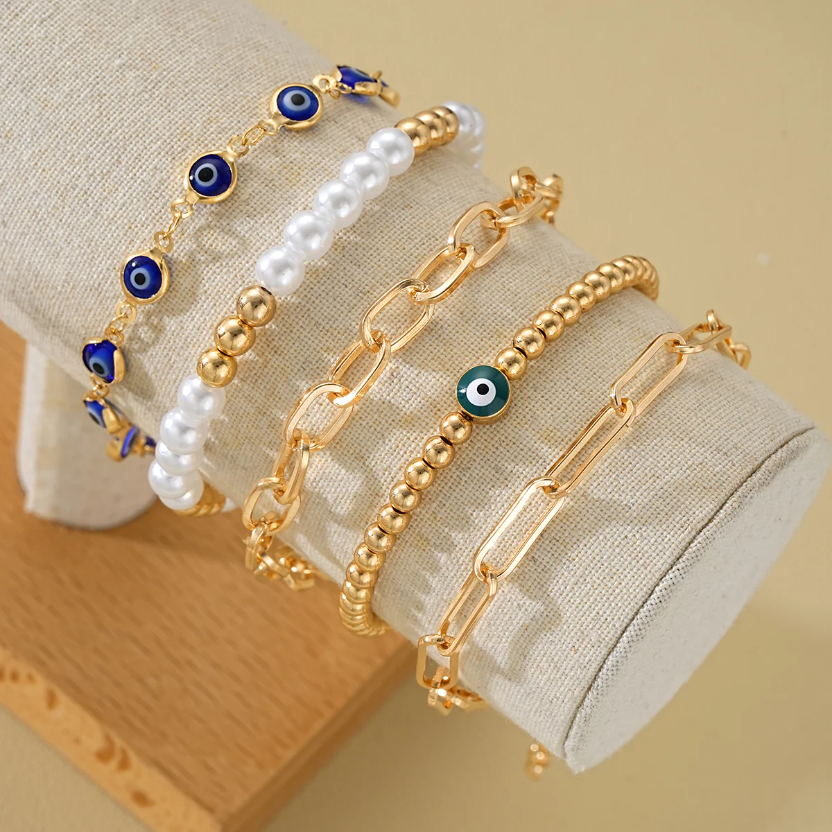 5pc Turkish Evil Eye Beaded Bracelet Set - Image 3