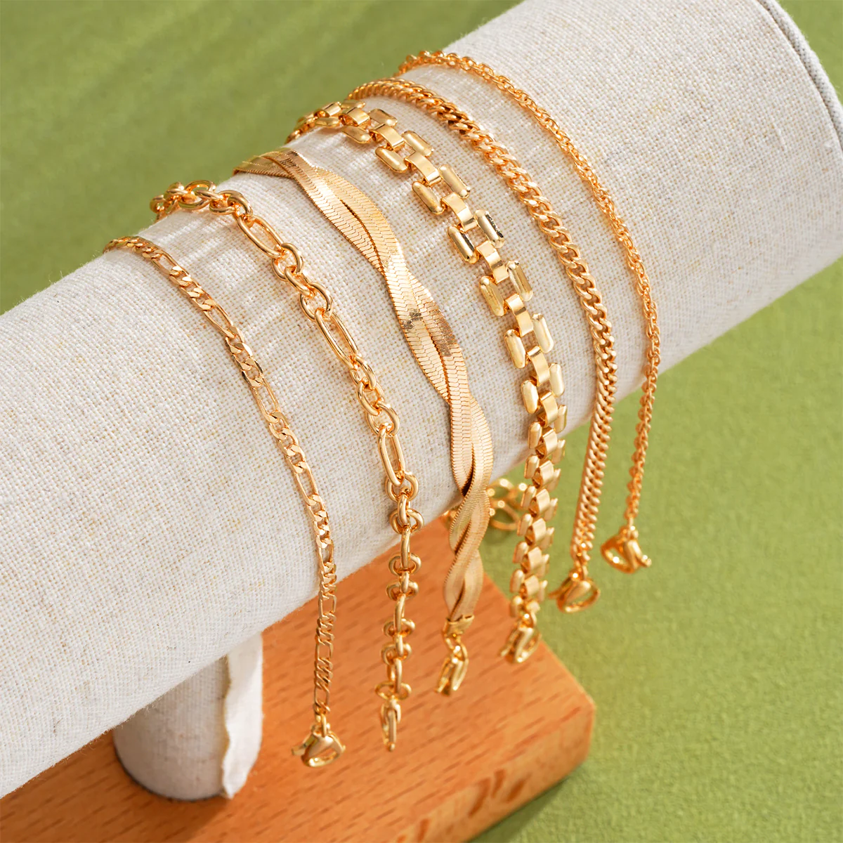 6pc Boho Cuban & Snake Chain Bracelet Set - Image 2