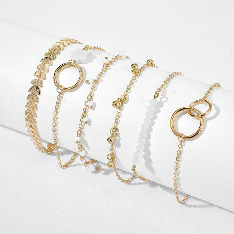 6pc Boho Flower Leaf Charm Bracelet Set - Image 3