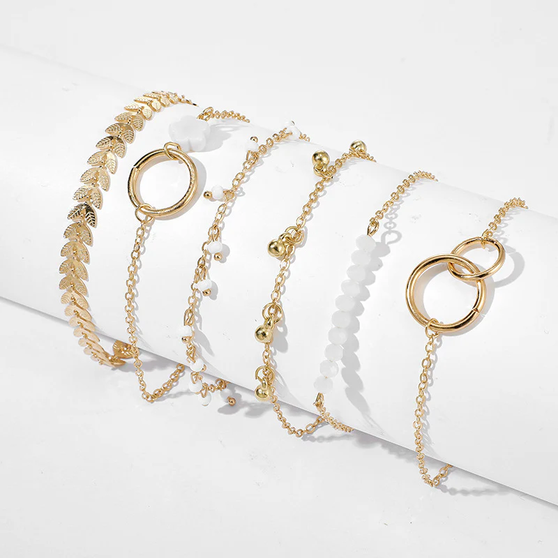6pc Boho Gold Chain & Bead Bracelet Set - Image 2
