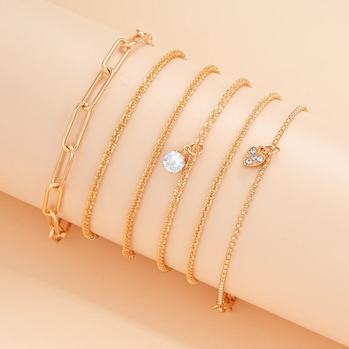 6pc Chunky Chain Link Bracelet Set - Image 2
