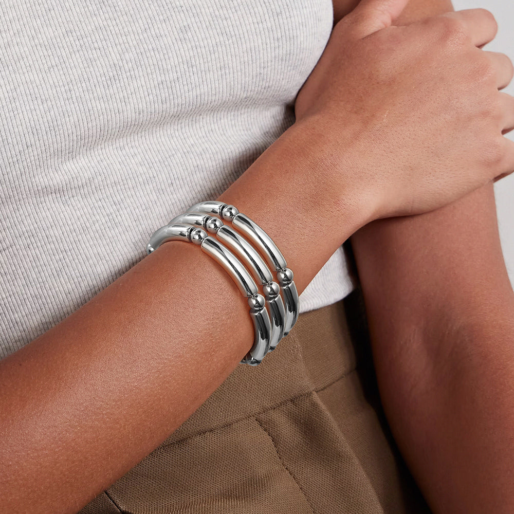 6pc Chunky Tube Cuff Bracelet Set - Image 2
