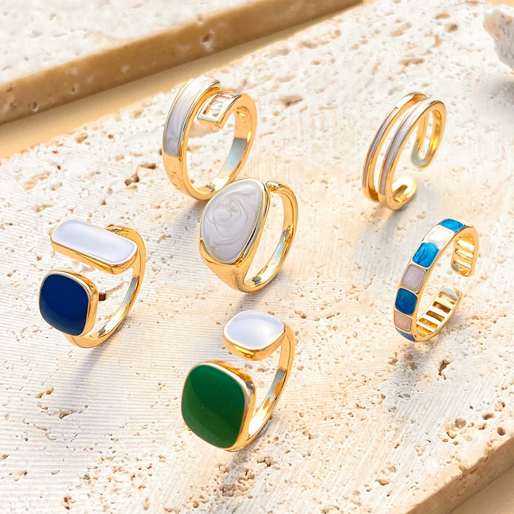 6pc Colorful Geometric Enamel Ring Set - Image 3