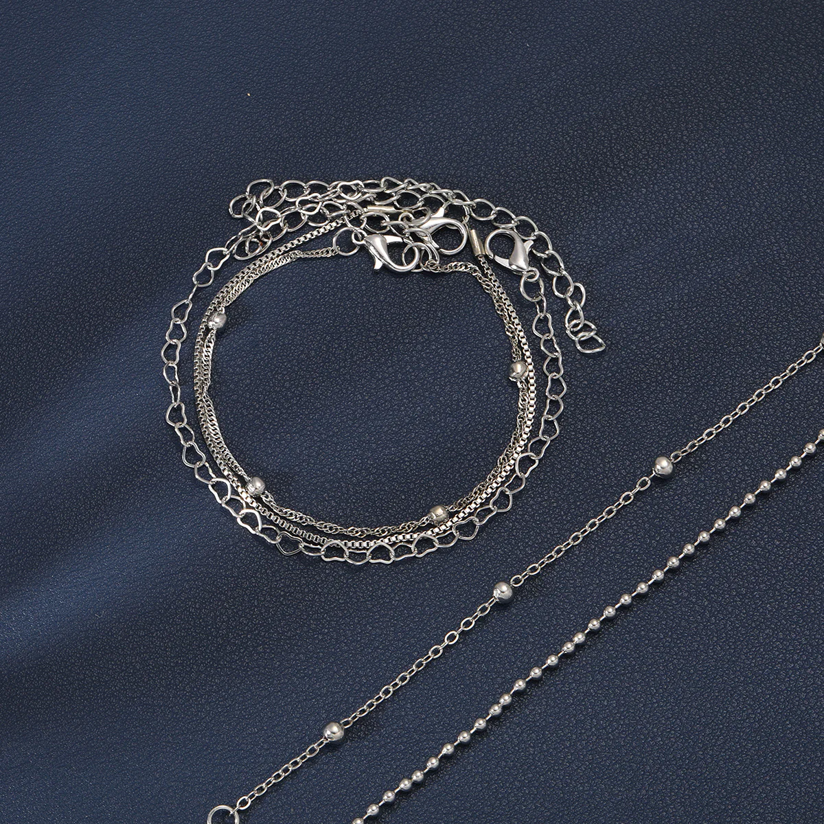 6pc Dainty Silver Heart & Bead Bracelet Set - Image 2