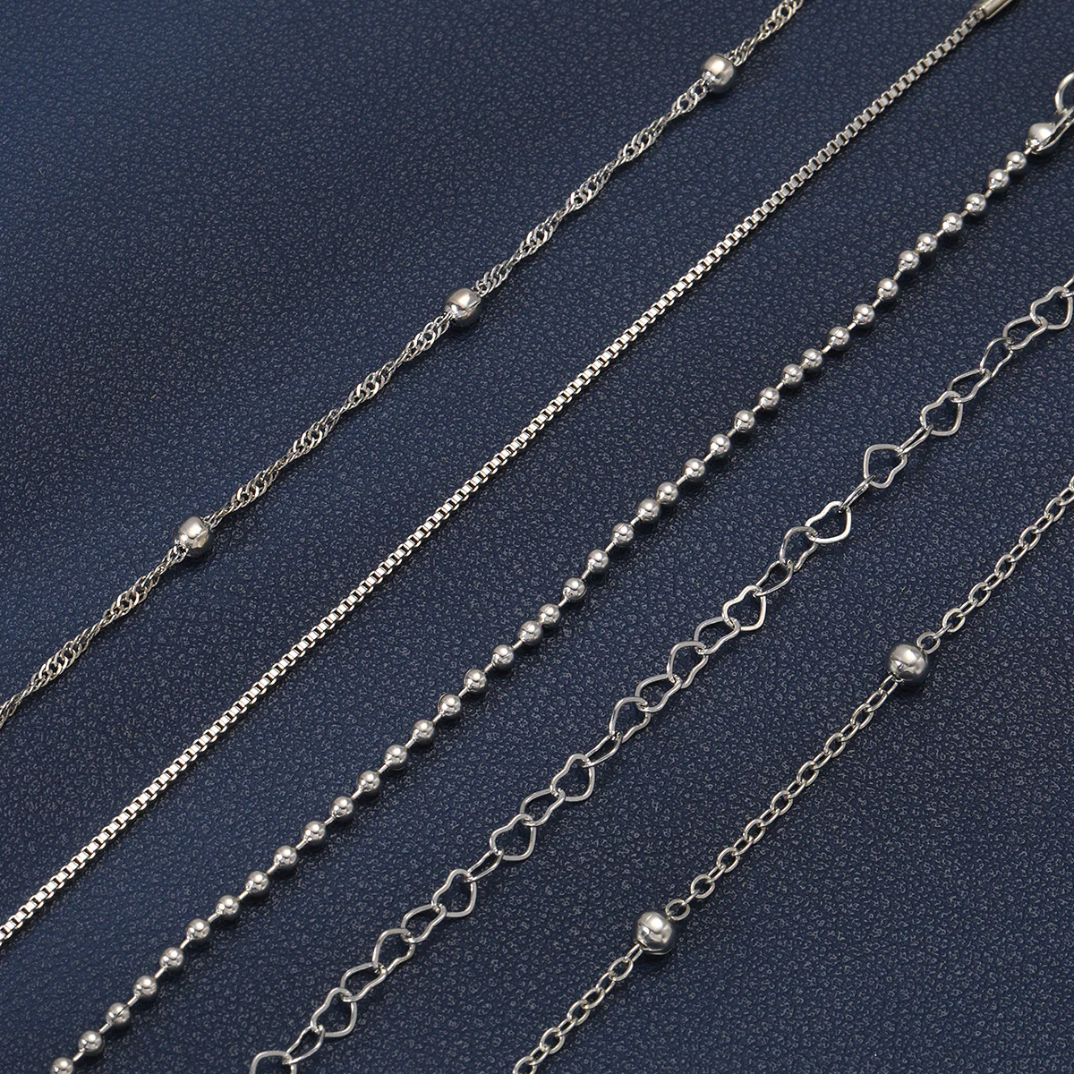 6pc Dainty Silver Heart & Bead Bracelet Set - Image 3