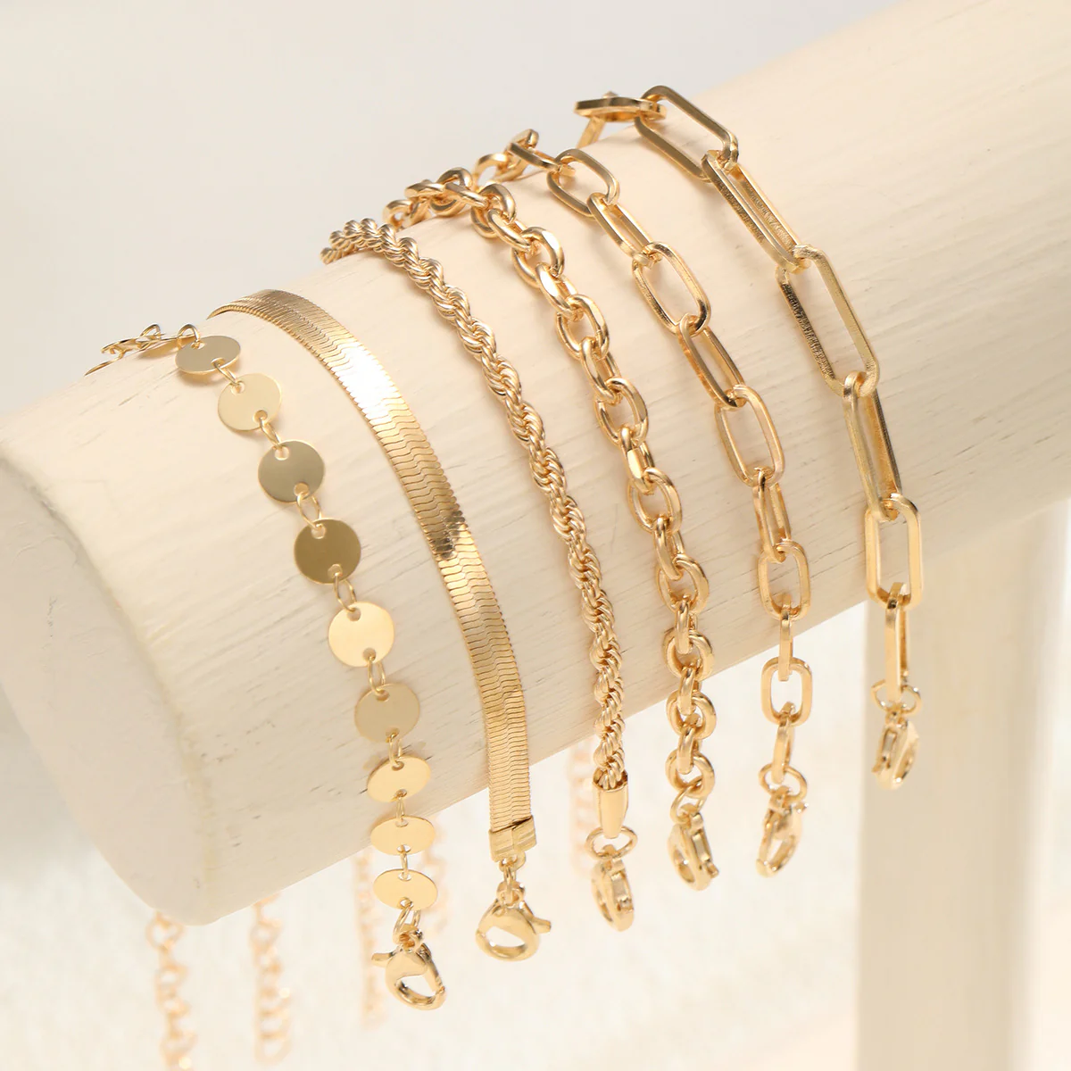 6pc Gold Cuban Chain Bracelet Set - Image 2