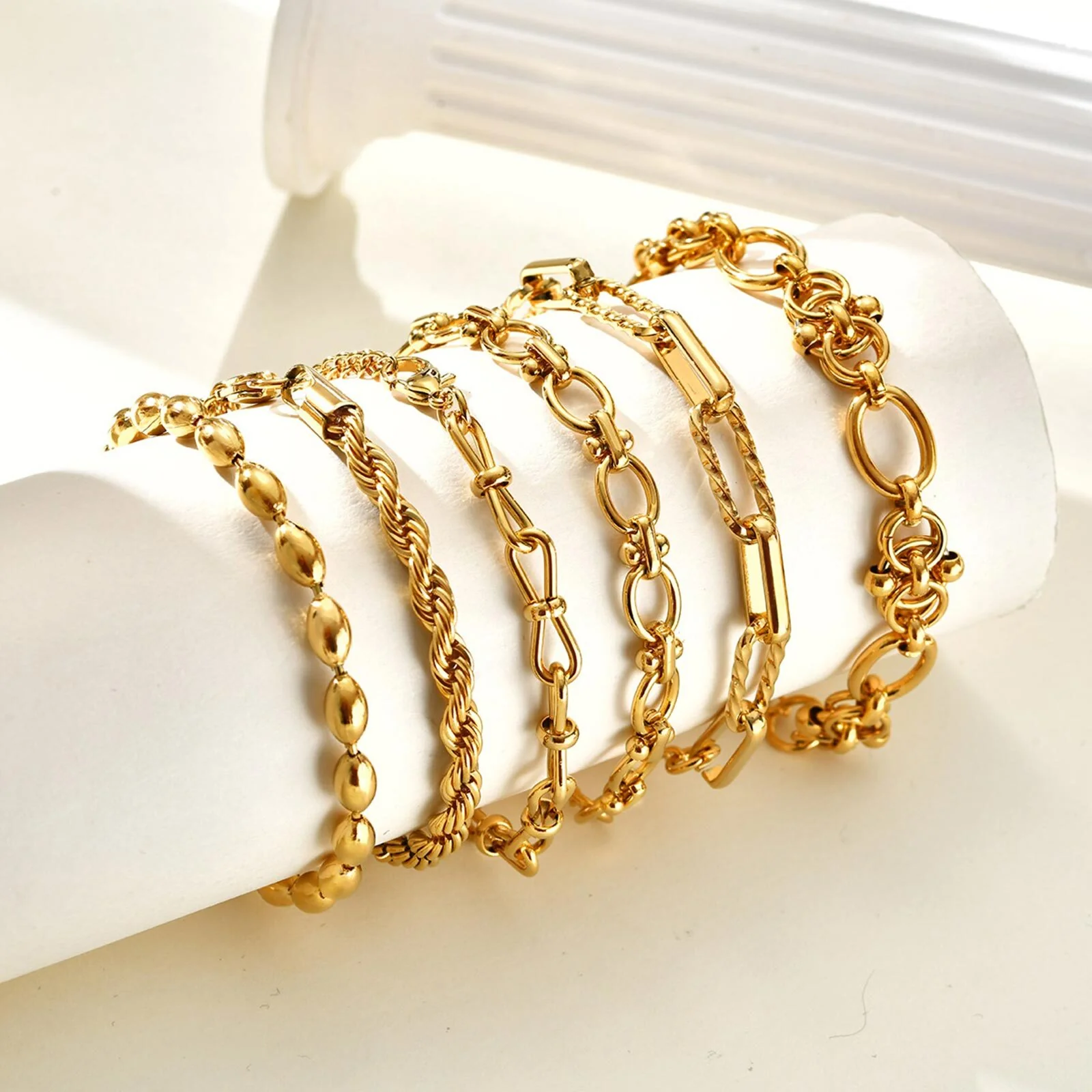 6pc Textured Gold Chain Bracelet Set - Image 2