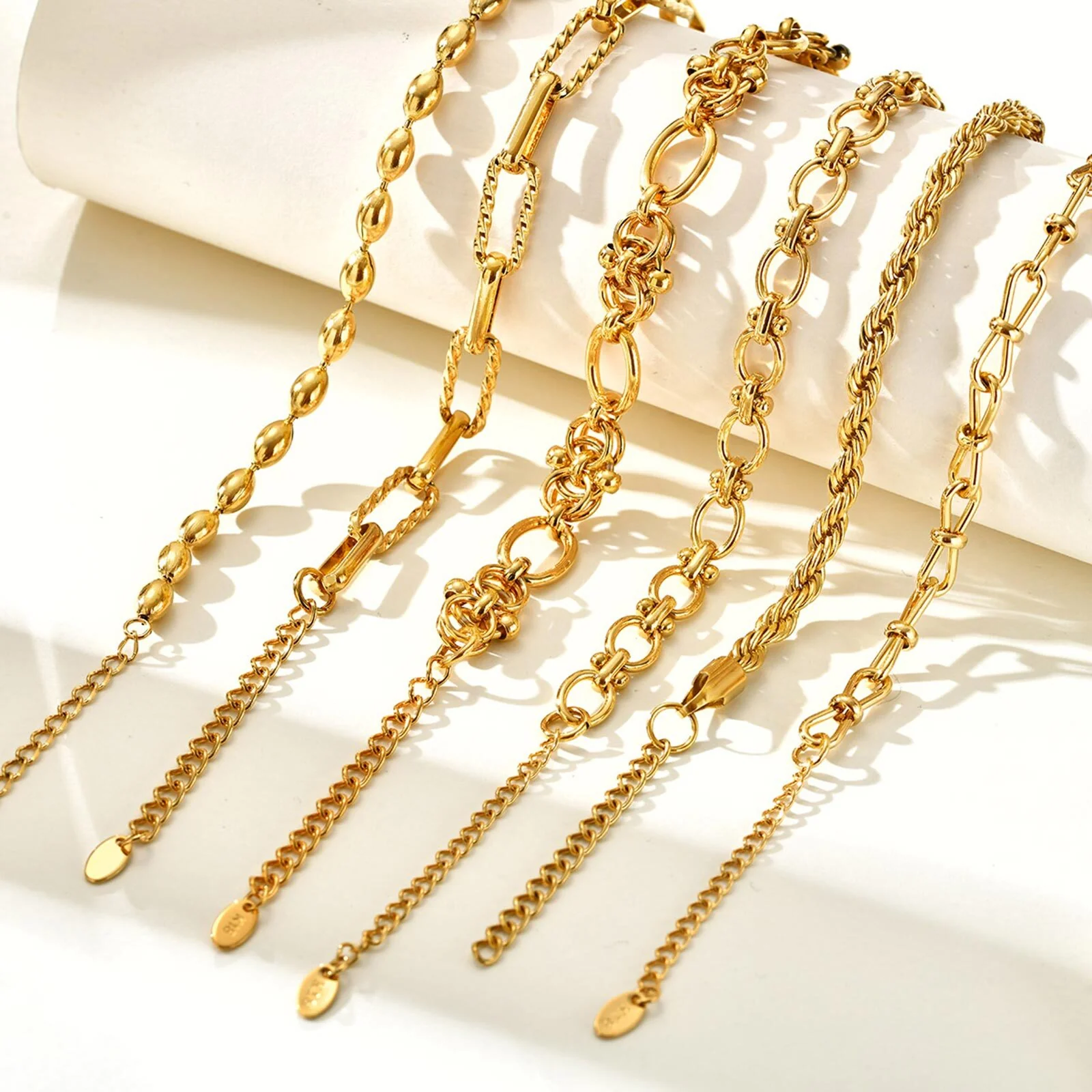 6pc Textured Gold Chain Bracelet Set - Image 3