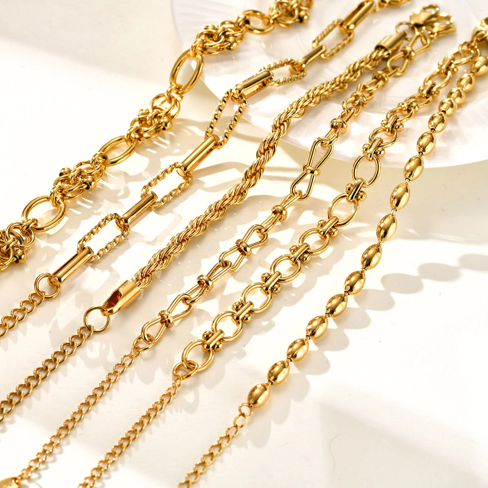 6pc Textured Gold Chain Bracelet Set - Image 4