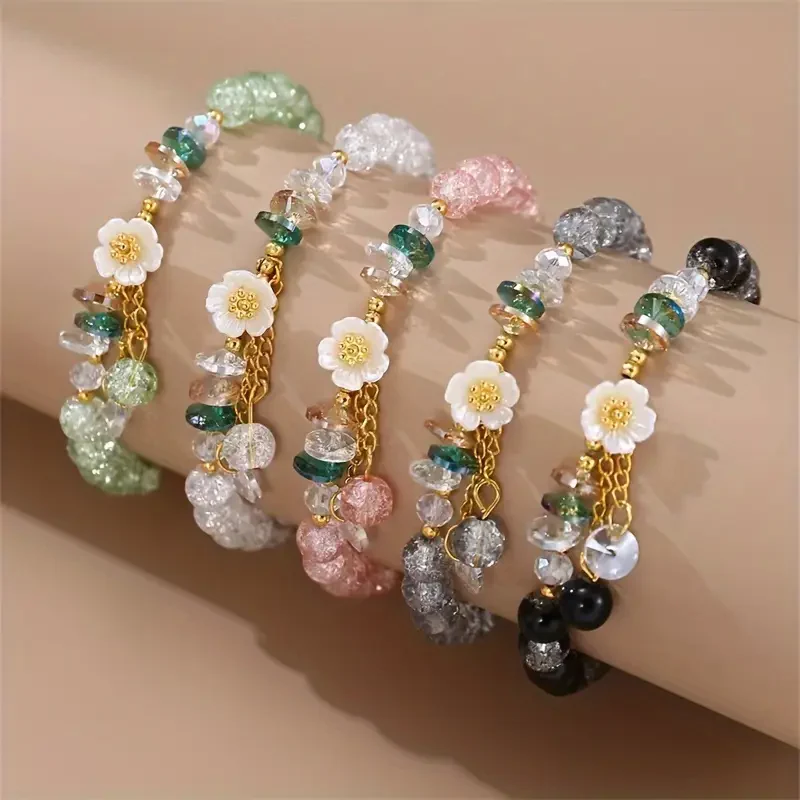 6pc Vintage Glass Flower Bracelet Set - Image 2