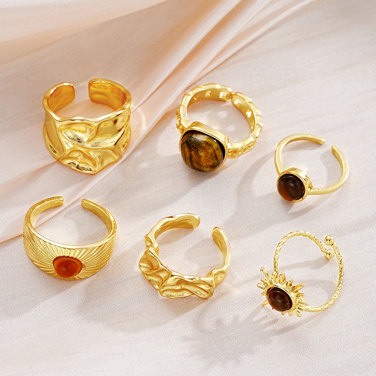 6pc Vintage Tiger Eye Ring Set - Image 3