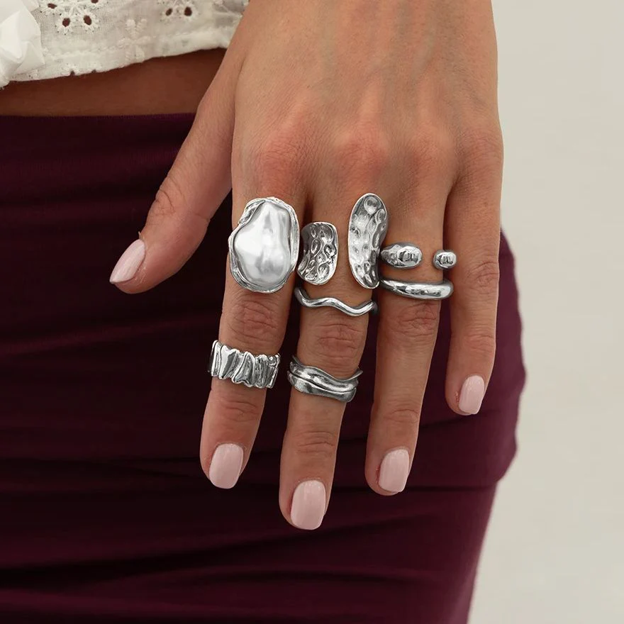7pc Baroque Pearl Chunky Ring Set - Image 2