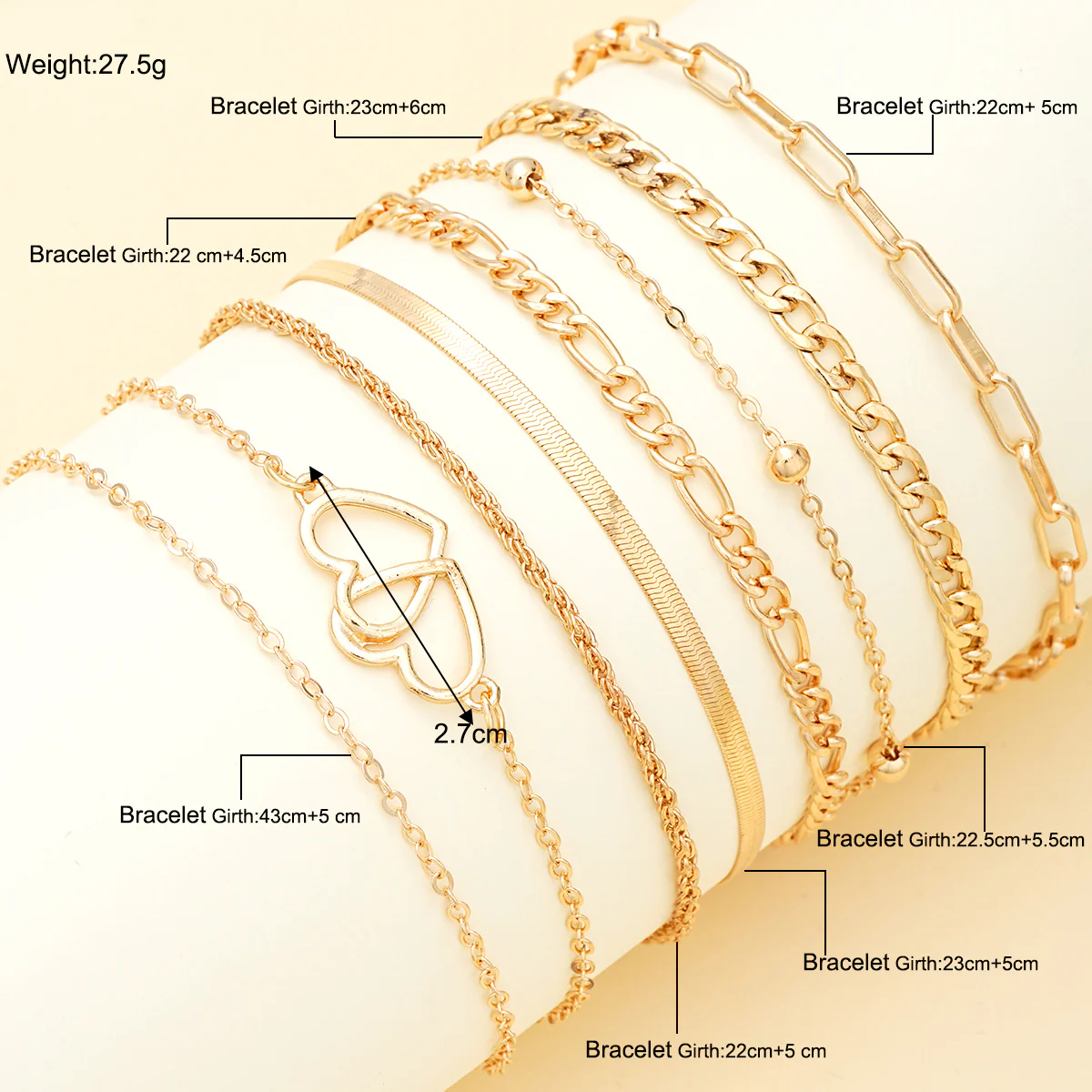 7pc Boho Double Heart Anklet Set - Image 4