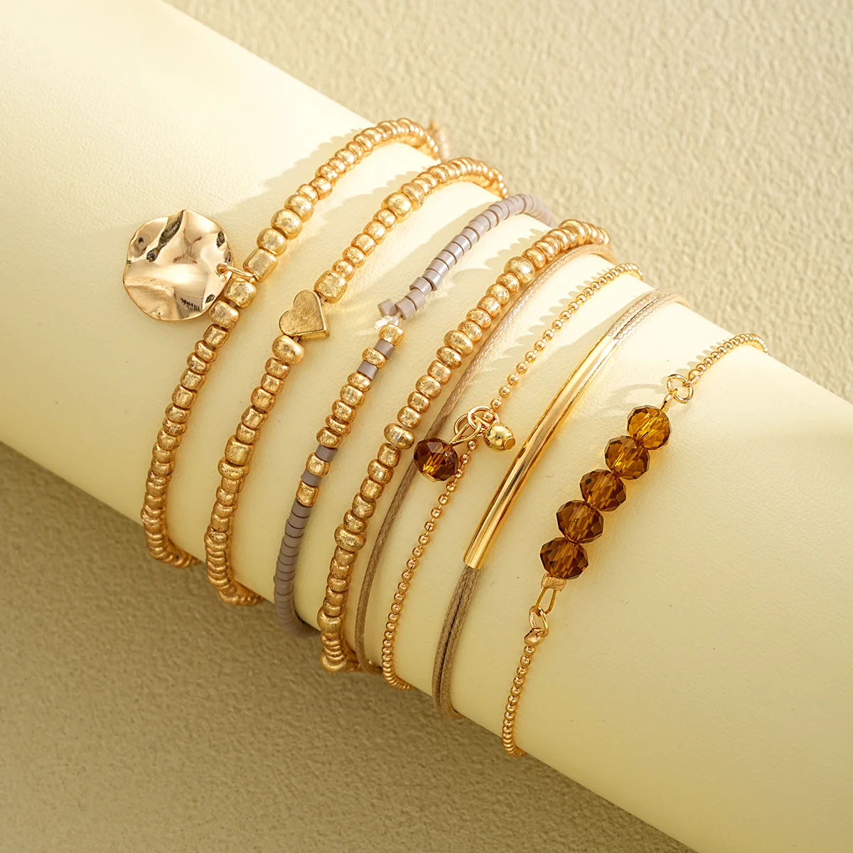 7pc Boho Heart Beaded Bracelet Set - Image 2