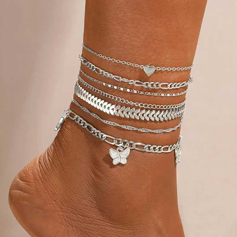 7pc Butterfly Heart Anklet Set - Image 2