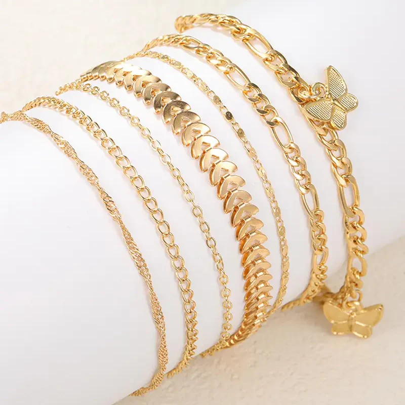 7pc Butterfly Heart Anklet Set - Image 3