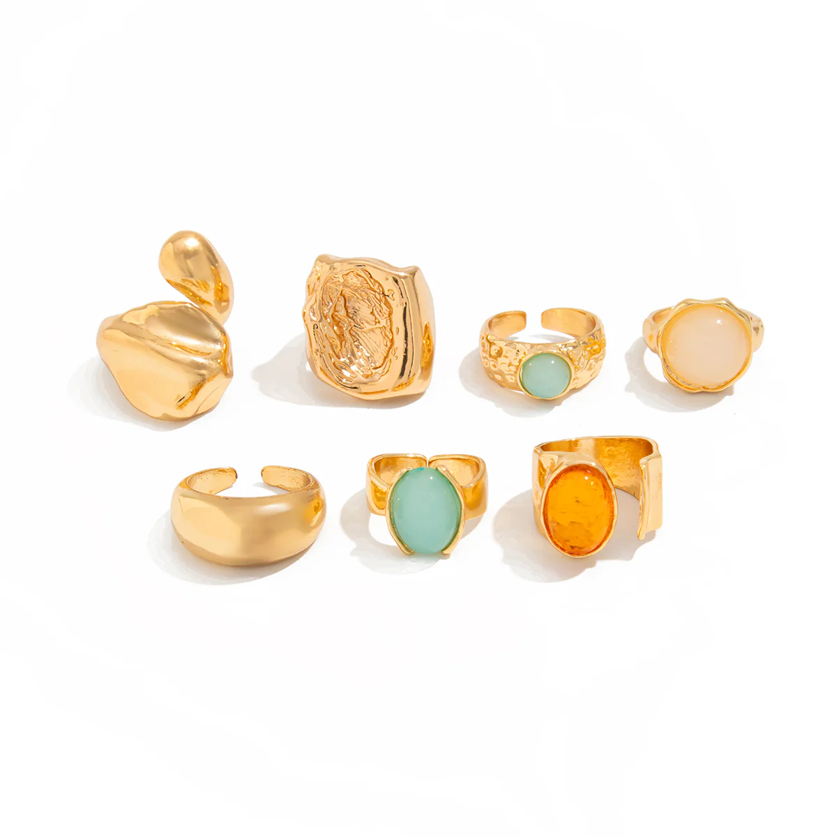 7pc Gold Crystal Geometric Ring Set - Image 4