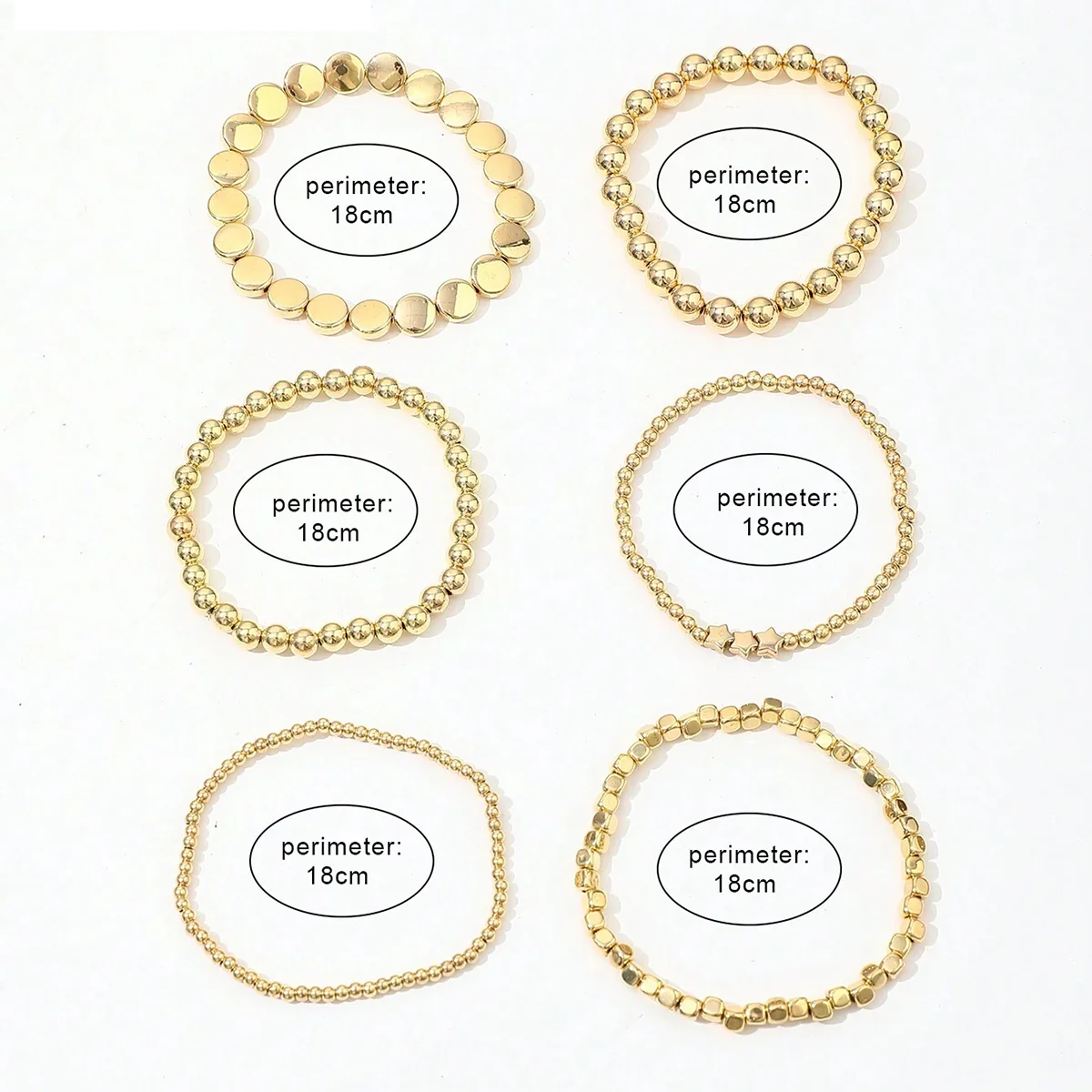 6pc Gold Stretch Bead Bracelet Stack - Image 3
