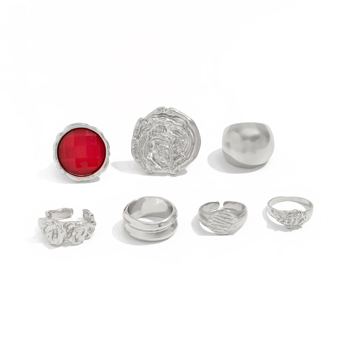 7pc Vintage Acrylic & Metal Ring Set - Image 3
