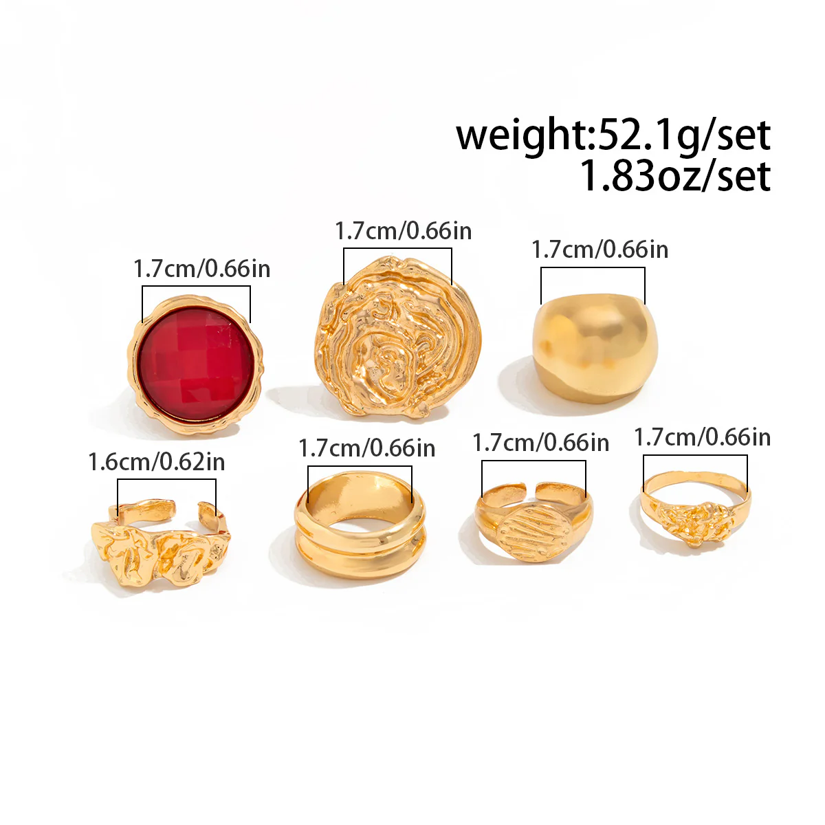 7pc Vintage Acrylic & Metal Ring Set - Image 4